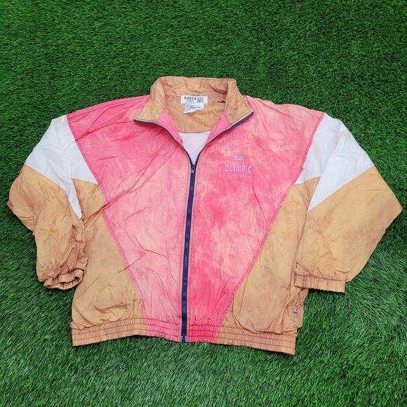 Vintage US Olympic Windbreaker Jacket Large 23x26 Bleached - Picture 1 of 14